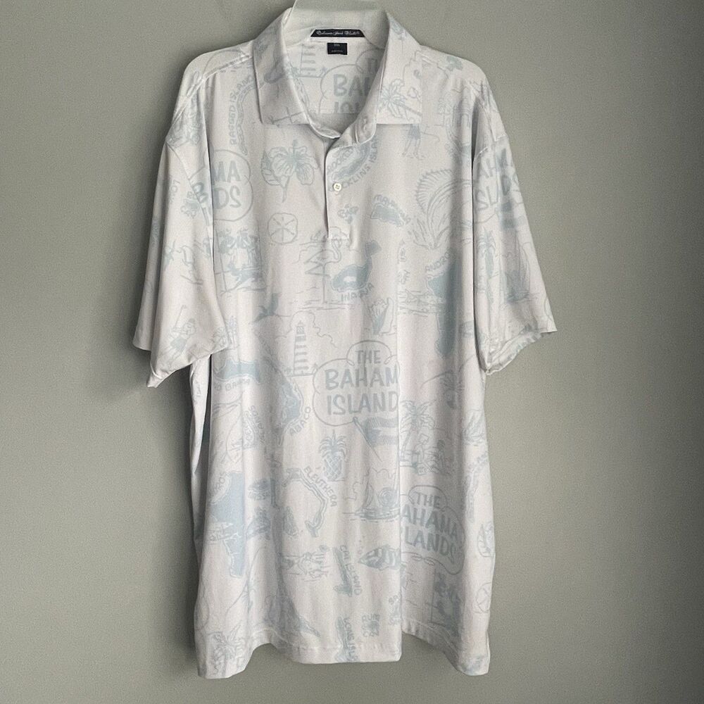 Bahama Hand Prints Polo Men's XXL Hawaiian Shirt  All Over Tropical Print